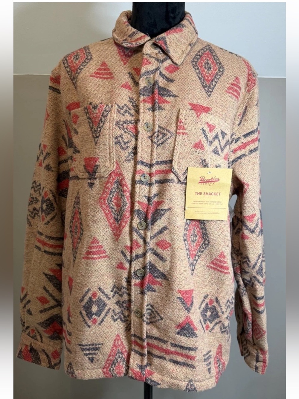 Brooklyn Cloth Tan & Red Patterned Shacket
